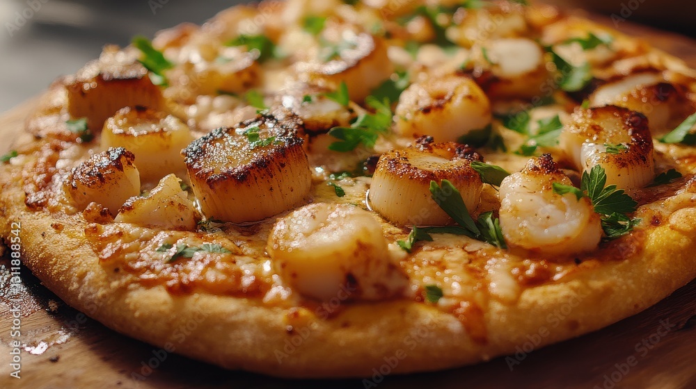 Seafood Pizza with Scallops, Shrimp, and Fresh Parsley Seafood Pizza with Scallops, Shrimp, and Fresh Parsley