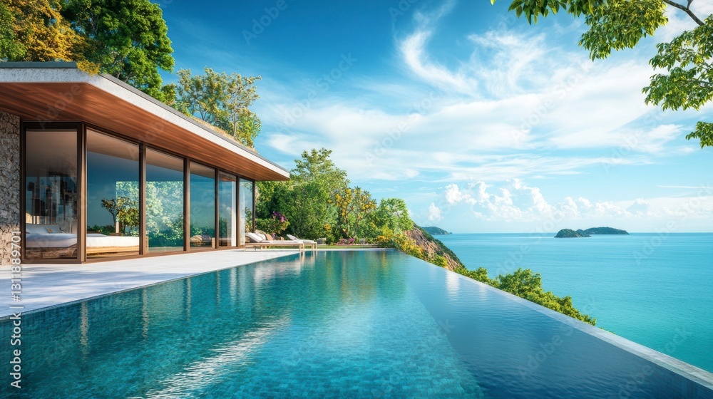 Fototapeta premium Luxury Beachfront Villa with Infinity Pool and Ocean View