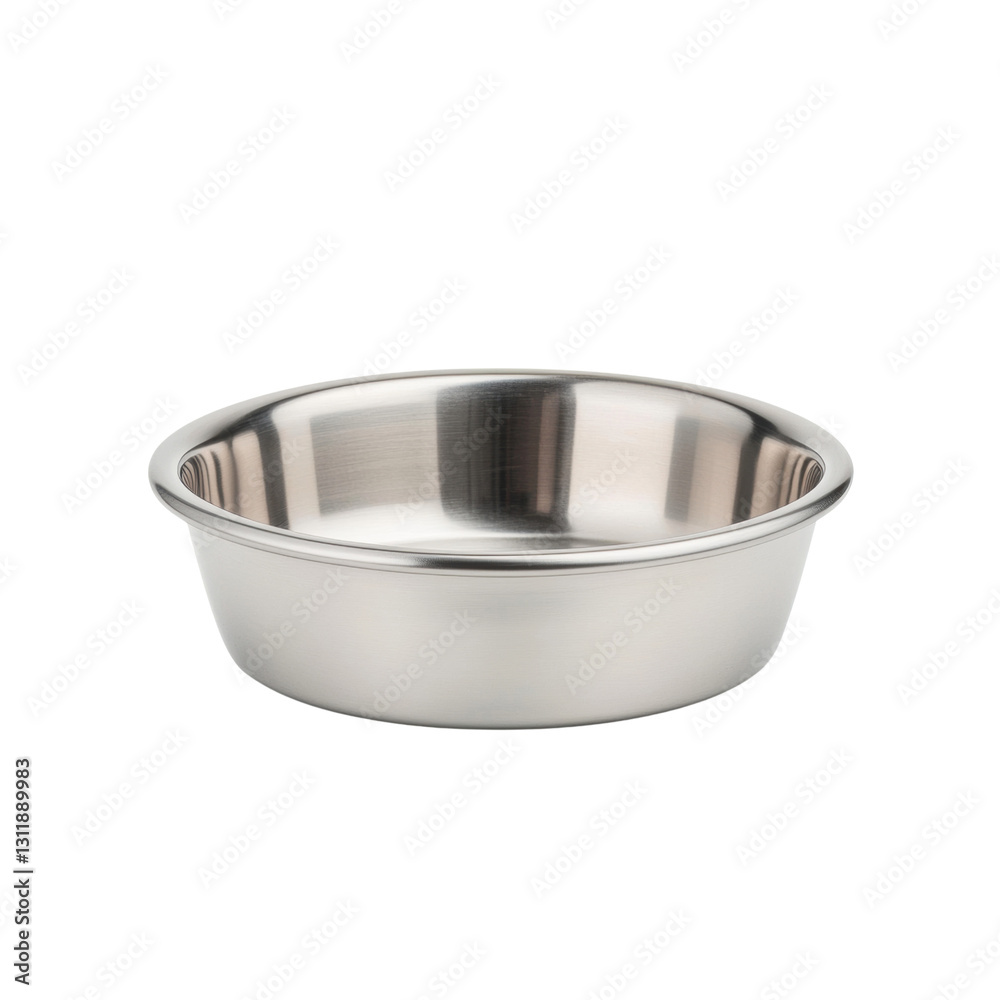 A shiny stainless steel bowl with a smooth surface and rounded edges, suitable for various culinary uses. isolated on white background. A shiny stainless steel bowl with a smooth surface and rounded edges, suitable for various culinary uses. isolated on white background.