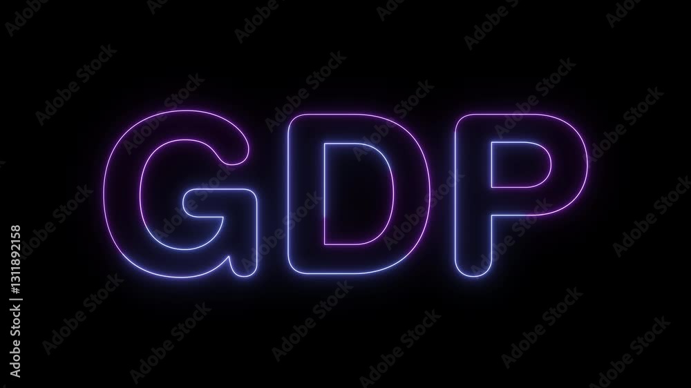 gdp symbol. concept words gdp bright glowing neon effects, vibrant and colorful text animation on transparent background