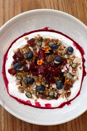 Healthy cereal breakfast with yoghurt photo
