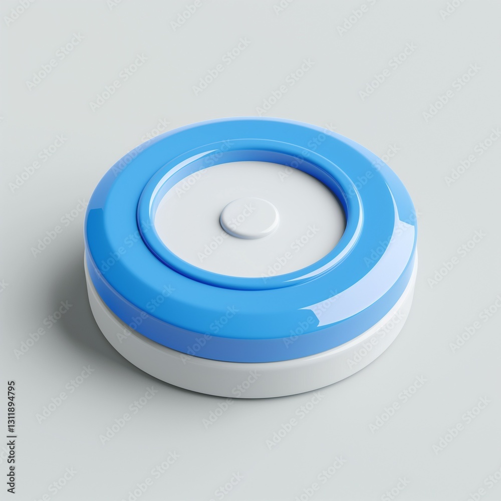 A modern, round, blue and white container designed for various uses, featuring a smooth, glossy finish. A modern, round, blue and white container designed for various uses, featuring a smooth, glossy finish.