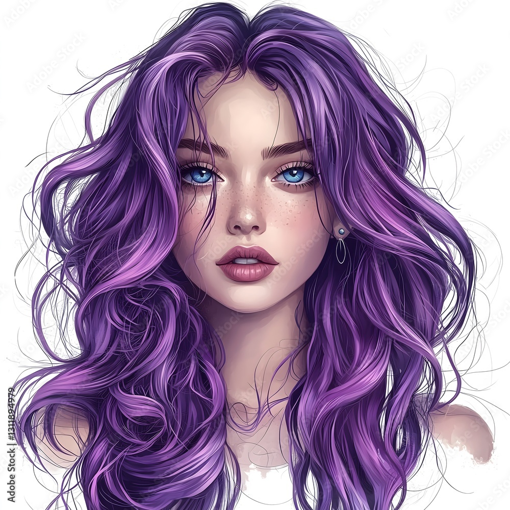 Fototapeta premium Portrait of a woman with purple hair and blue eyes