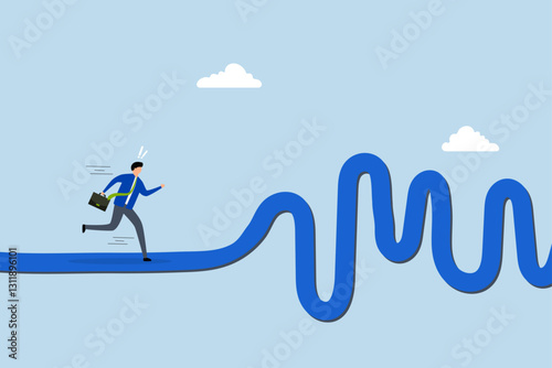 Rough road ahead, businessman run to new challenge rough road ahead.