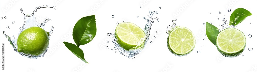 Fresh Green Limes Captured in Water Splashing Effect for Culinary and Beverage Themes : Generative AI Fresh Green Limes Captured in Water Splashing Effect for Culinary and Beverage Themes : Generative AI
