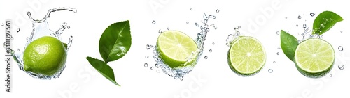 Fresh Green Limes Captured in Water Splashing Effect for Culinary and Beverage Themes : Generative AI