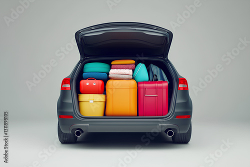 Wallpaper Mural Car trunk filled with colorful suitcases on light background illustration ai Torontodigital.ca