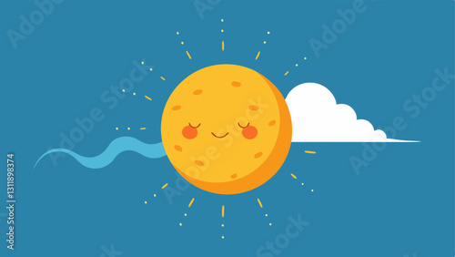 Sunshaped UV barrier Illustrate a cartoonish sun with UV rays being filtered by a swirling cloud of tiny particles that function as a protective layer.