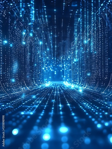 Abstract blue digital tunnel with binary code