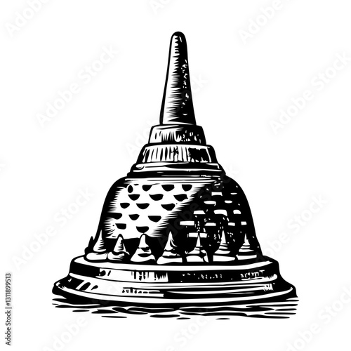Buddhist stupa illustration in vintage style
