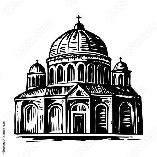 Byzantine dome architecture illustration in vintage style