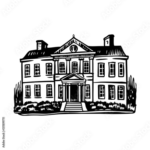 A vintage style illustration of georgian mansion