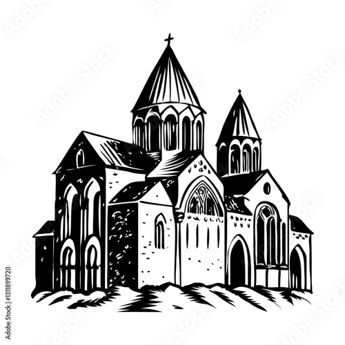 Gothic monastery illustration in vintage style