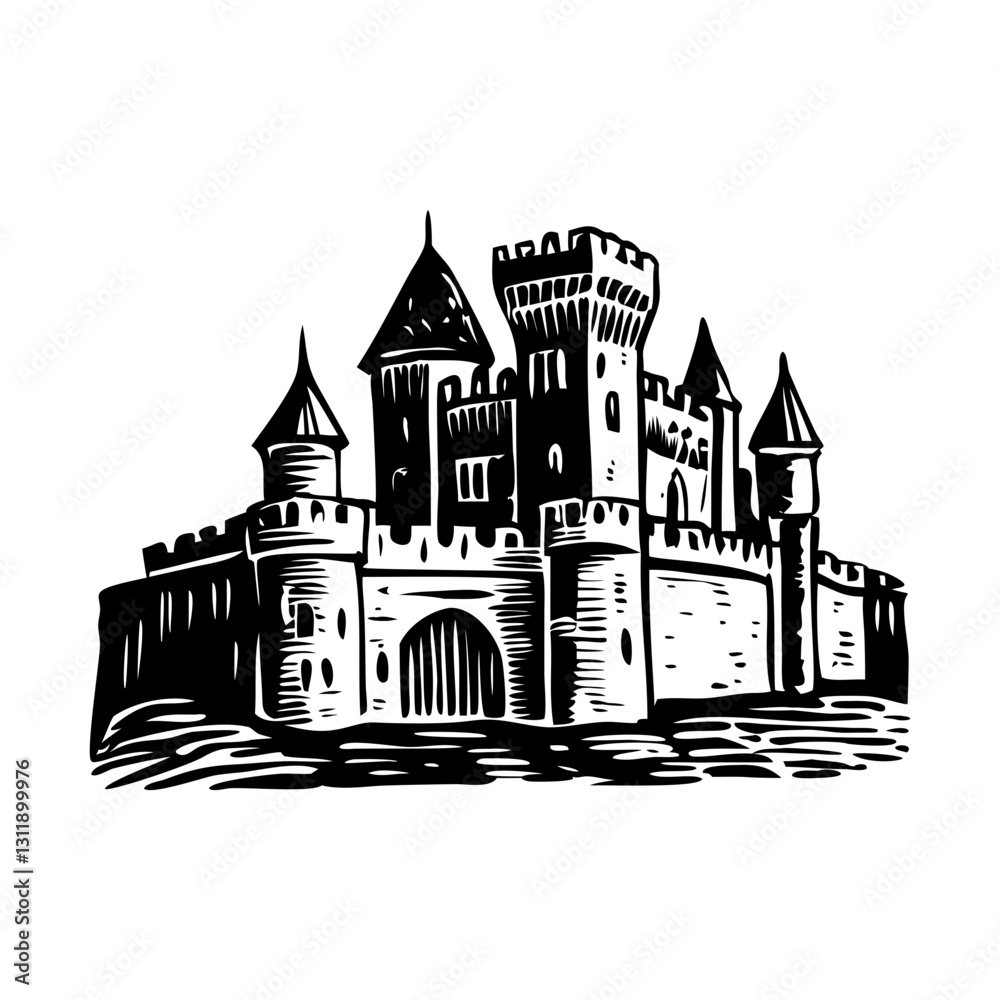 Fototapeta premium A vintage style illustration of a medieval castle
