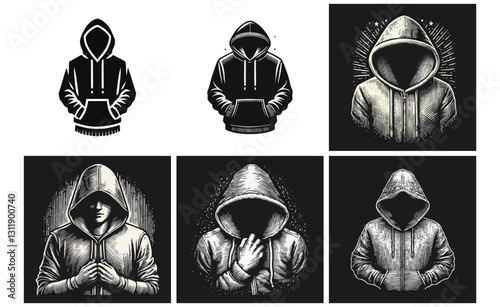 black white hoodie engraving simple