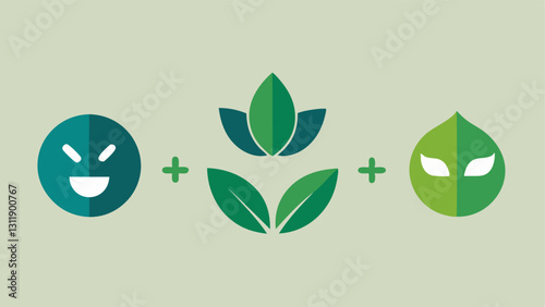 Sustainably Sourced A design incorporating ecofriendly symbols like a leaf and recycling icon alongside a natureinspired mask indicating a commitment to sustainable practices in