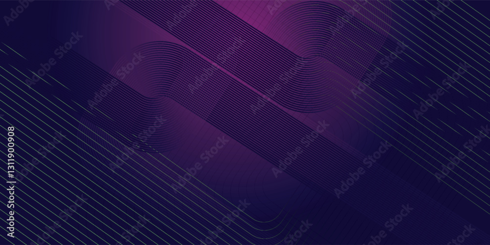Obraz premium Dark purple abstract background with glowing geometric lines. Geometric stripe line art design. Modern shiny gradient lines pattern. Futuristic technology concept.
