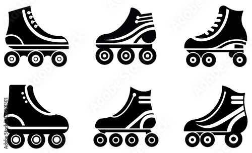 Simple Black and White Roller Skate Icons design