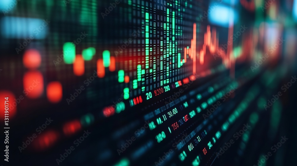 Close Up of a Stock Market Graph Display with Vibrant Red and Green Indicators : Generative AI Close Up of a Stock Market Graph Display with Vibrant Red and Green Indicators : Generative AI