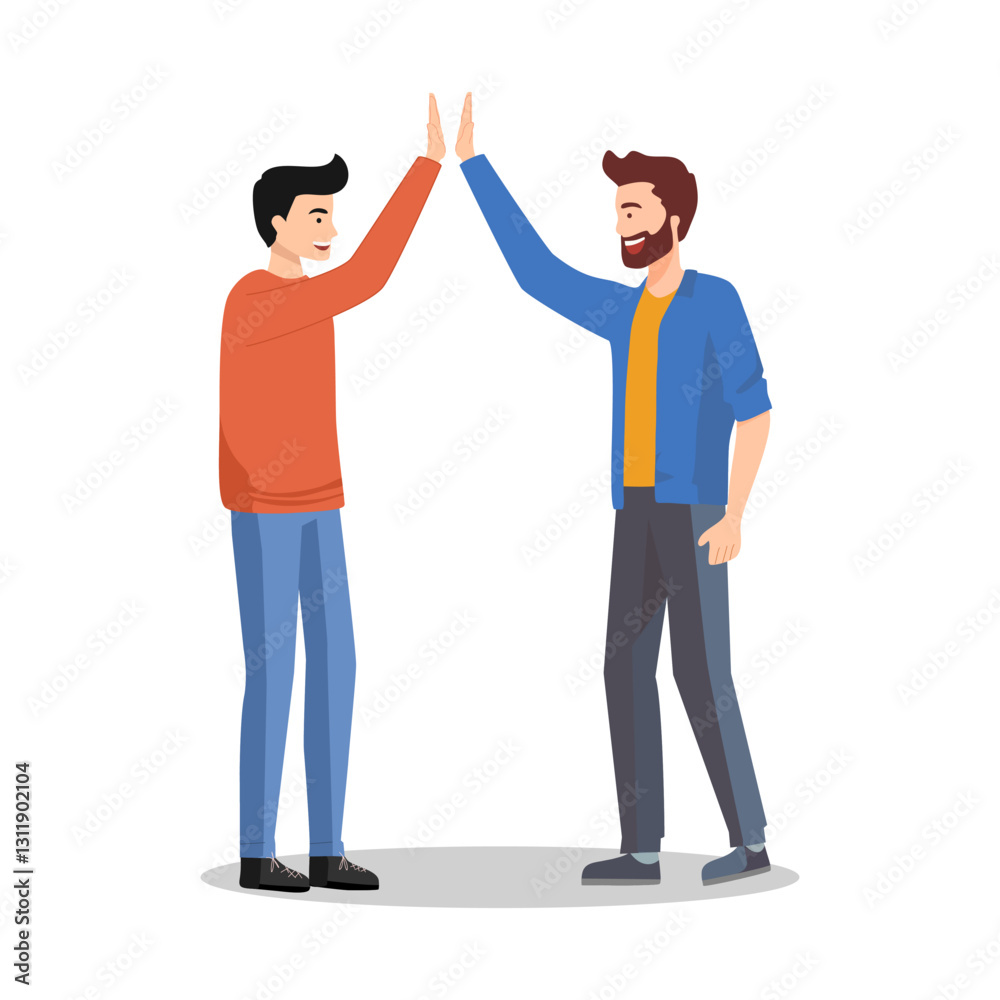 Fototapeta premium Happy people giving high five. Friends greeting or supporting each other. Informal hi gesture. Concept of friendship, partnership and success.