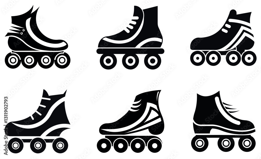 Fototapeta premium Simple Black and White Roller Skate Icons design