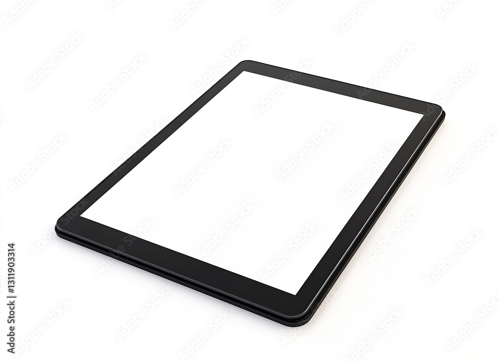 Modern tablet device lying flat on a clean white background showcasing blank screen : Generative AI Modern tablet device lying flat on a clean white background showcasing blank screen : Generative AI