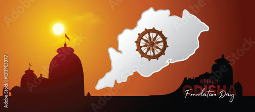 Odisha Foundation Day 1st  April temple in sunset vector poster