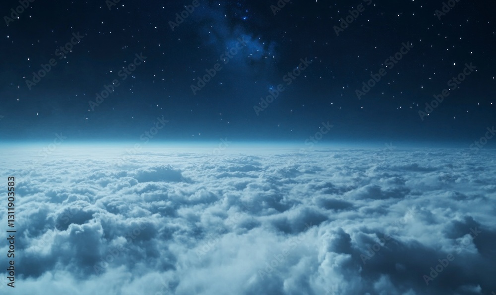 Obraz premium Above the Clouds Under Starry Sky at Night for Background