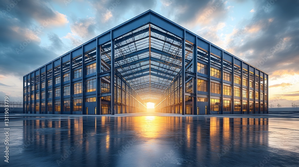 Fototapeta premium Steel framework of a residential building under construction, highlighting strong metal beams and weather-resistant design, 8K rendering