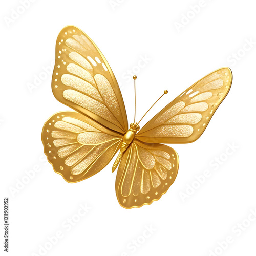 Gold Butterfly – _A delicate golden butterfly with finely detailed wings, hovering in mid-air with