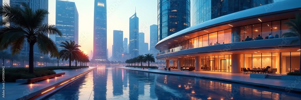 Obraz premium Futuristic office building with sleek design in downtown district, metropolitan, urban landscape