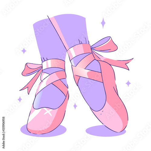 Elegant vector illustration of ballet pointe shoes with ribbons, symbolizing grace, dance, and performance. Perfect for themes of ballet, art, and movement.