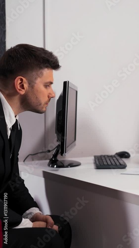 Appointment between a businesswoman and a businessman in the office. They enter into a contract. Entrepreneur sign documents. Vertical Shot.