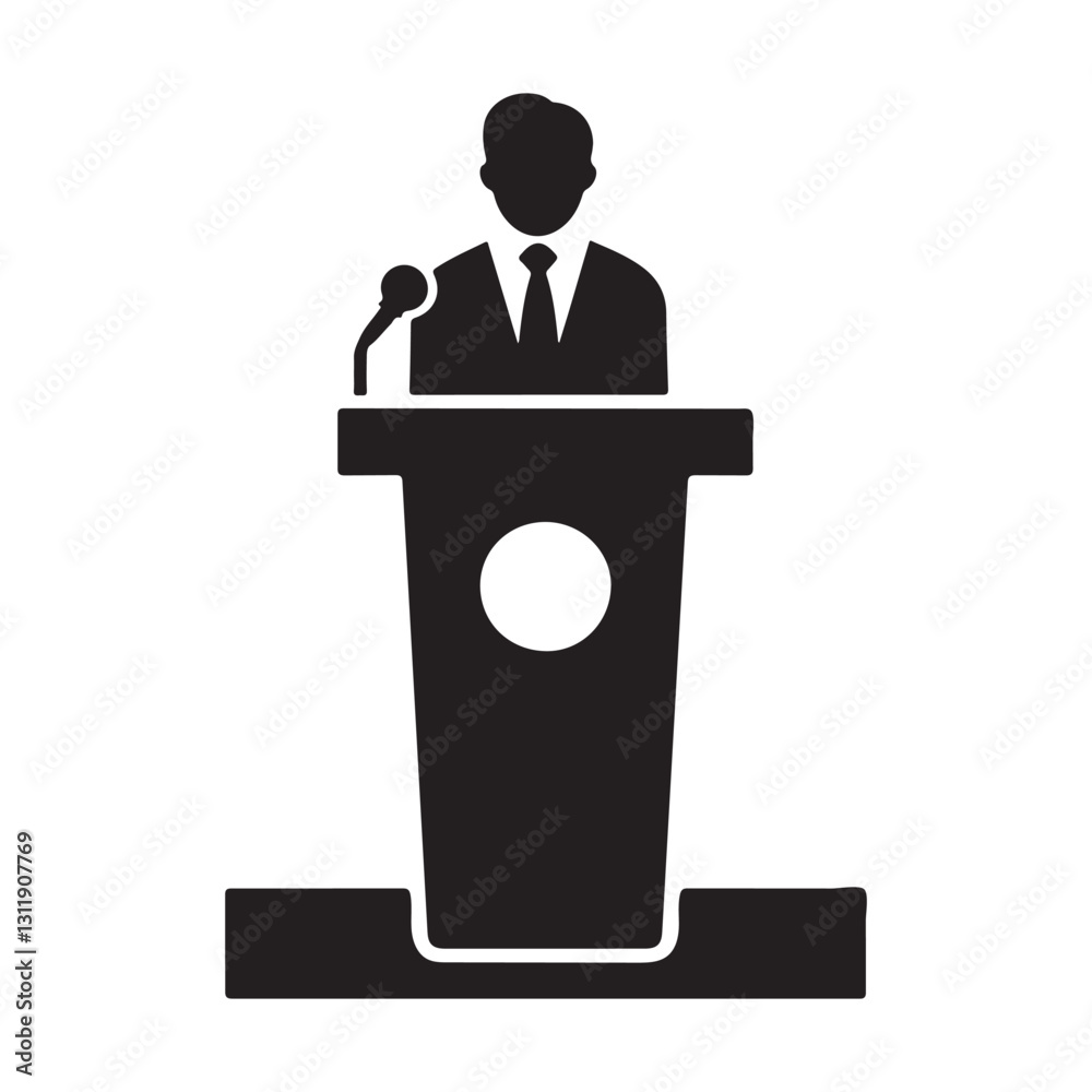 Business Presentation, Conference Speech Vector. Public Speaker Silhouette Icon.