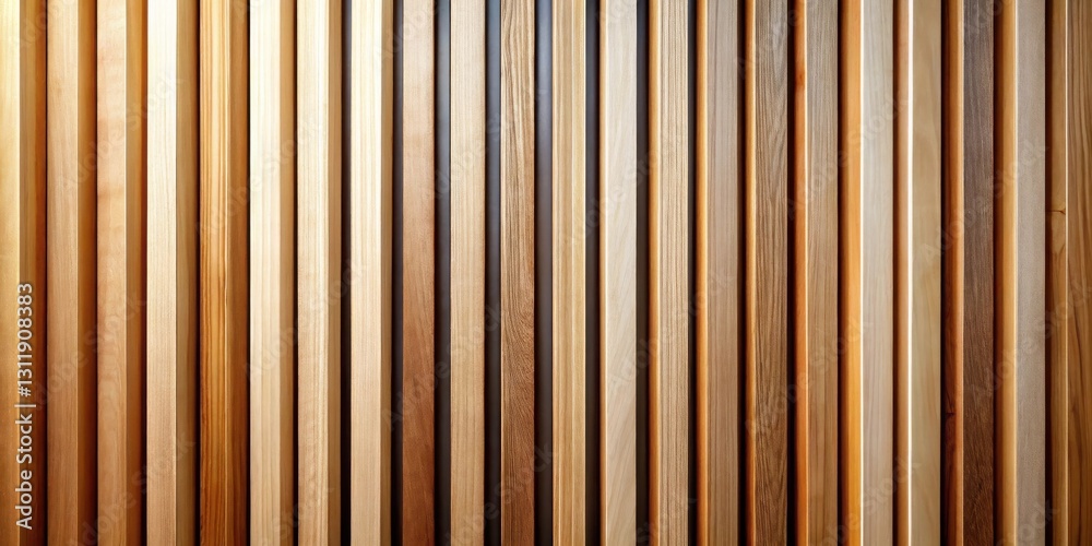 Fototapeta premium Vertical Wooden Slats Displaying a Diverse Range of Natural Wood Tones and Textures, Ideal for Interior Design Inspiration