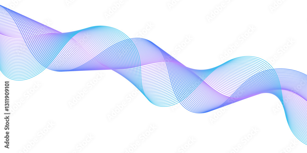 Fototapeta premium Abstract background with lines and waves. Medium banner size. Element for design isolated on white. Vector background for brochure, booklet, flyer, poster. Colorful gradient. Blue and purple
