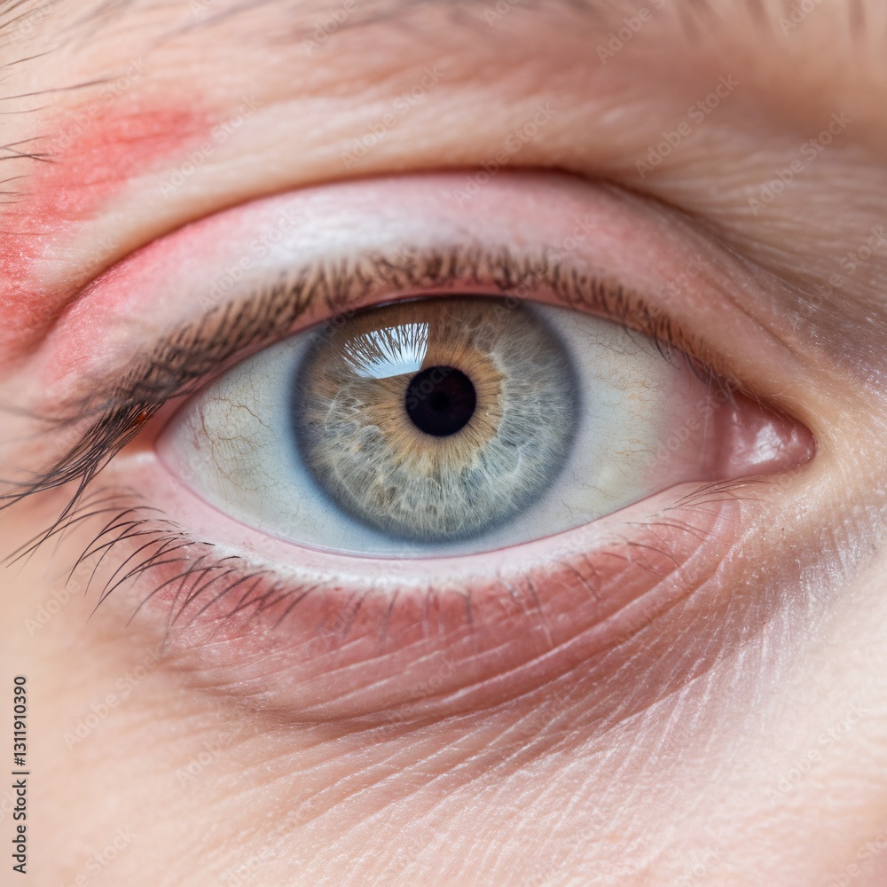 Obraz premium Close-up of a blue eye with intricate details and a reflective surface.