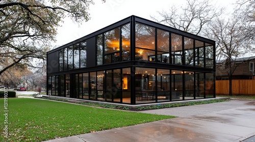 Modern Glass House, Black Frame, Luxury Home