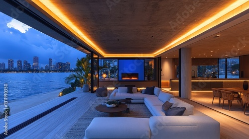 Wallpaper Mural Waterfront Living Room at Dusk Torontodigital.ca