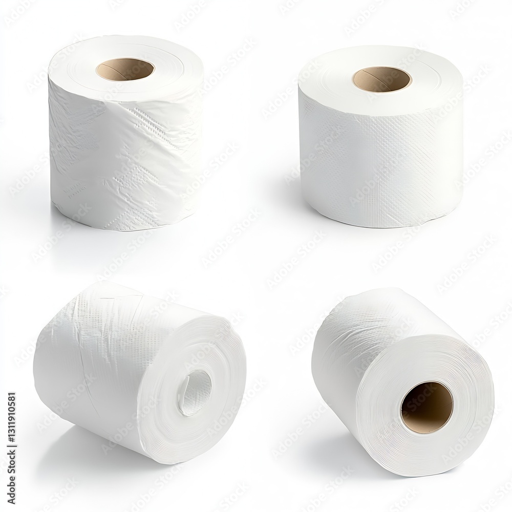 Four Different Styles of White Toilet Paper Rolls Isolated on White Background : Generative AI Four Different Styles of White Toilet Paper Rolls Isolated on White Background : Generative AI