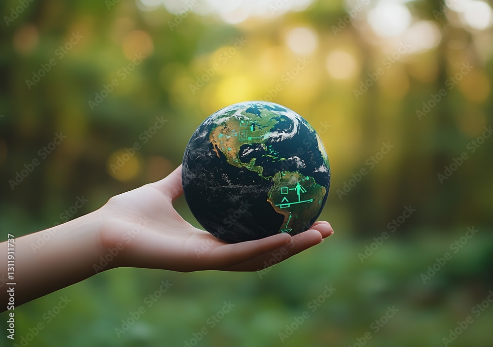 Hands Holding a Beautiful Earth Globe Focused on North and South America with Green Elements : Generative AI Hands Holding a Beautiful Earth Globe Focused on North and South America with Green Elements : Generative AI
