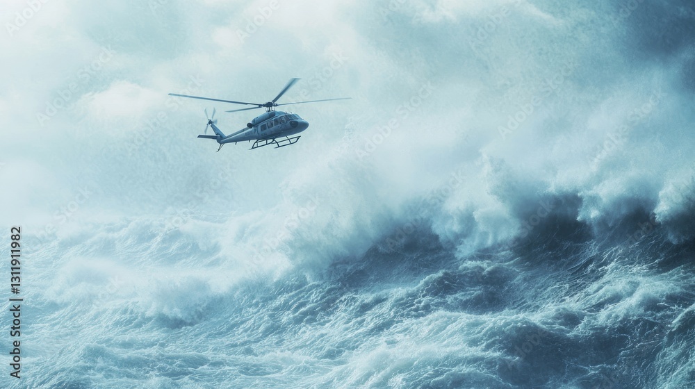 Helicopter Performing Open Water Rescue in Extreme Conditions Helicopter Performing Open Water Rescue in Extreme Conditions