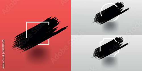Grunge backgrounds set. Black paint ink stroke brush over square frame eps 10