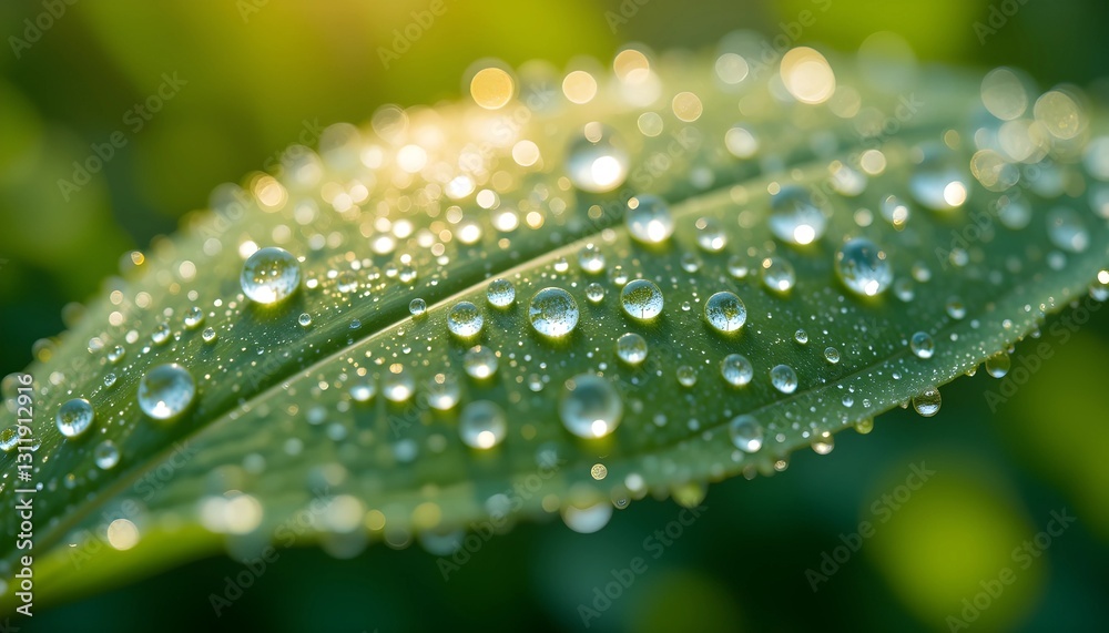 Close-Up of Dewdrops on Fresh Green Leaf Close-Up of Dewdrops on Fresh Green Leaf