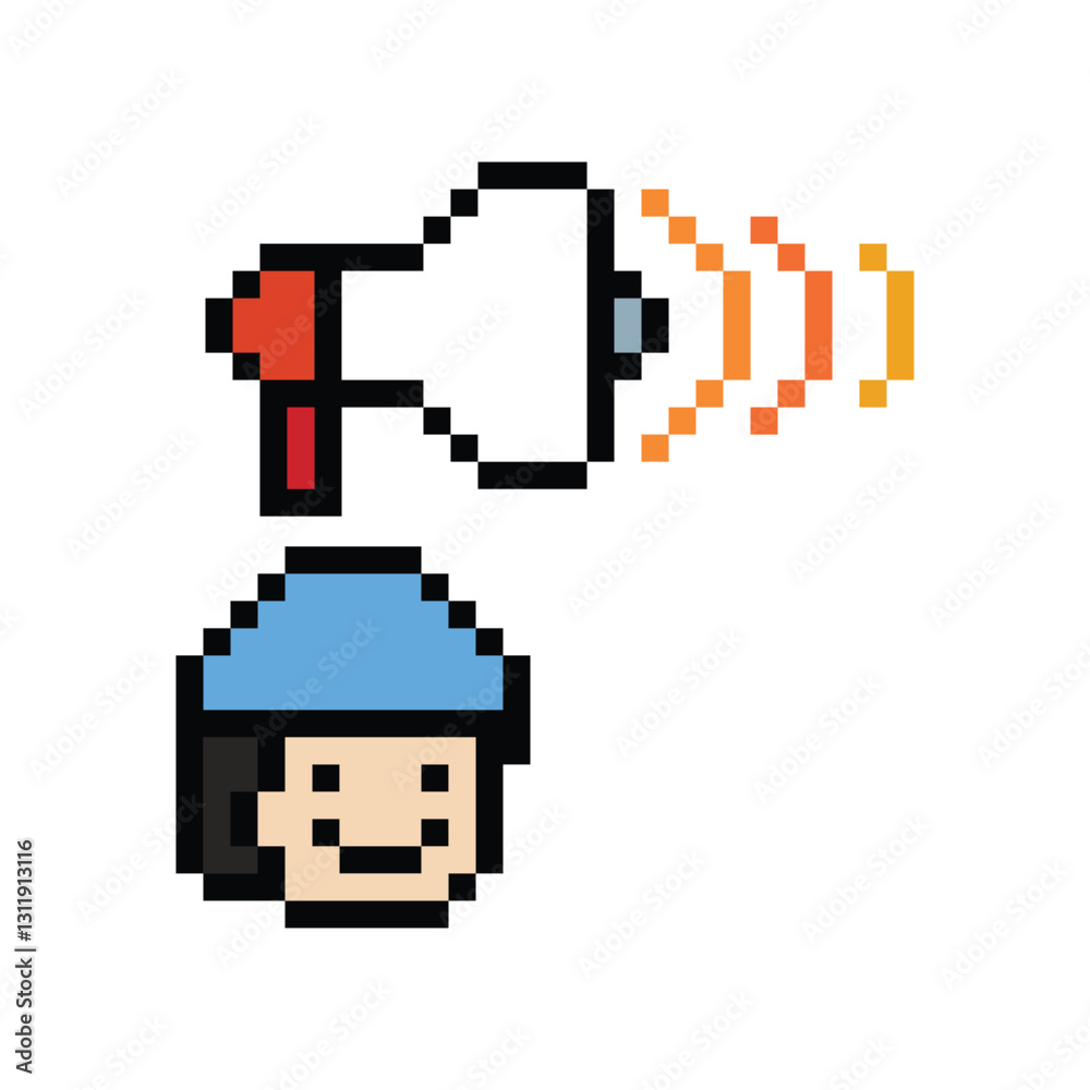 Pixel art cute cartoon character man with megaphone announcement speaker information announce decoration 8 bit male boy megaphone cartoon pixel game png vector. Pixel art cute cartoon character man with megaphone announcement speaker information announce decoration 8 bit male boy megaphone cartoon pixel game png vector.