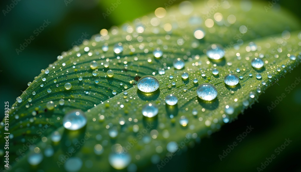 Close-Up of Dewdrops on Fresh Green Leaf Close-Up of Dewdrops on Fresh Green Leaf