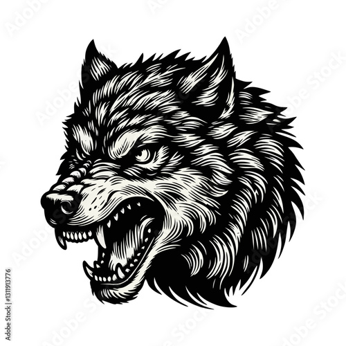 wolf angry engraving illustration template