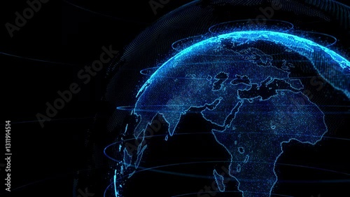 Digital blue earth rotating, Business scientific global network, animation digital grid data communication. 3d world animate social future technology background Concept.