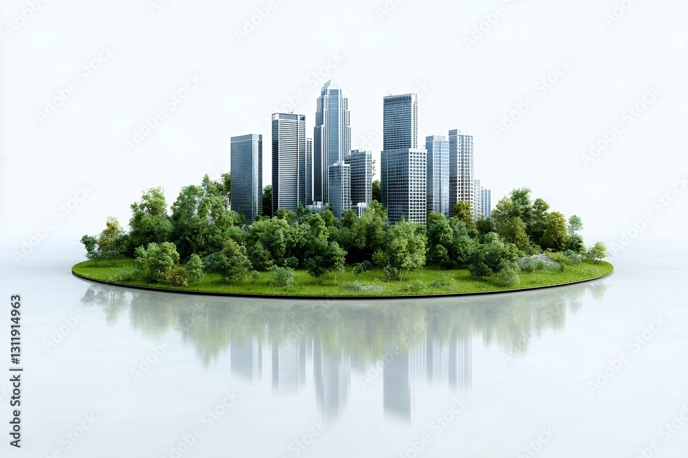 Fototapeta premium Futuristic City on Green Island 3D Render