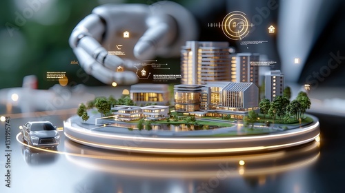Innovative robotic technology in smart city development urban landscape digital model futuristic environment close-up view urban planning concept